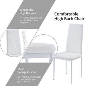 ROZHOME Dining Chair Set of 2, Modern Kitchen Chairs, Upholstered Side Chair, PU Side Chairs with Metal Legs and Frame, White