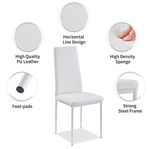 ROZHOME Dining Chair Set of 2, Modern Kitchen Chairs, Upholstered Side Chair, PU Side Chairs with Metal Legs and Frame, White