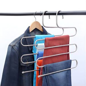 5 Pack Pants Hangers S-Shape Non-Slip Space Saving Hangers Stainless Steel Clothes Hangers Closet Organizer for Scarf Pants Hanging Jeans Towels