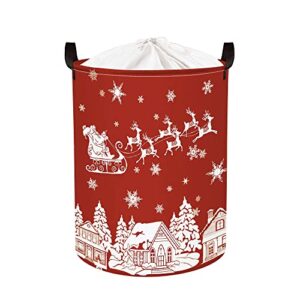 clastyle 45l red snow house laundry basket santa claus laundry hamper christmas ornament storage basket with drawstring reindeer snowflake nursery hamper for gifts, 14.2x17.7 in