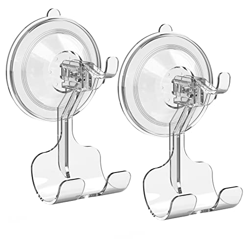 D Razor Holder for Shower Wall Waterproof Suction Cup Hooks, Shower Hooks for Bathrobe Loofah Towel, Shaver Hanger Removable, Heavy Duty Vacuum Hook for Bathroom Kitchen (2 PCS Double Hook)