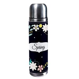 sdfsdfsd 17 oz vacuum insulated stainless steel water bottle sports coffee travel mug flask genuine leather wrapped bpa free, flower