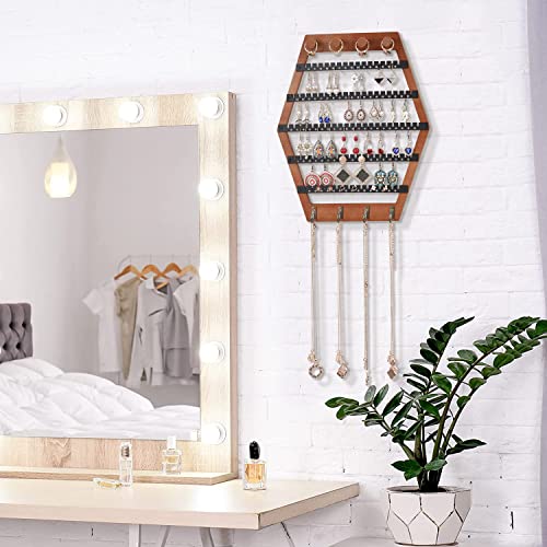 handrong Hexagon Hanging Earring Organizer Wall Earring Holder Wall Jewelry Holder Wall Jewelry Organizer For Earrings Necklaces Bracelets