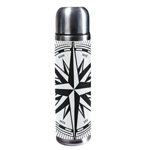 sdfsdfsd 17 oz vacuum insulated stainless steel water bottle sports coffee travel mug flask genuine leather wrapped bpa free, drawing hand compass