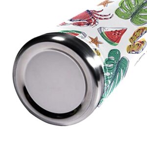 sdfsdfsd 17 oz Vacuum Insulated Stainless Steel Water Bottle Sports Coffee Travel Mug Flask Genuine Leather Wrapped BPA Free, Summer Tropical Leaves Background