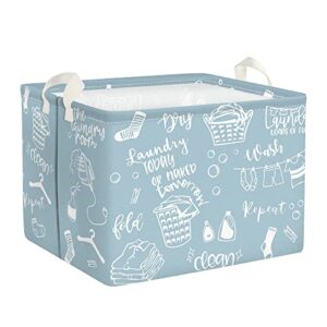 clastyle rectangular blue laundry theme storage bins waterproof simple fun words hanger iron laundry basket detergent bubble storage basket for toys clothes bedroom, 15.7x11.8x11.8 in