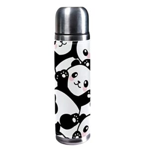 sdfsdfsd 17 oz vacuum insulated stainless steel water bottle sports coffee travel mug flask genuine leather wrapped bpa free, cute chinese panda baby pattern