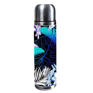 sdfsdfsd 17 oz vacuum insulated stainless steel water bottle sports coffee travel mug flask genuine leather wrapped bpa free, leaves palm tree illustration