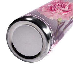 sdfsdfsd 17 oz Vacuum Insulated Stainless Steel Water Bottle Sports Coffee Travel Mug Flask Genuine Leather Wrapped BPA Free, Carnation Bossom Bloom Pink Flower