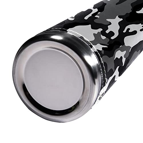 sdfsdfsd 17 oz Vacuum Insulated Stainless Steel Water Bottle Sports Coffee Travel Mug Flask Genuine Leather Wrapped BPA Free, Black and Grey Camouflage Pattern