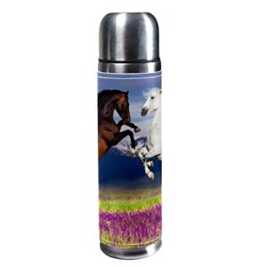 sdfsdfsd 17 oz vacuum insulated stainless steel water bottle sports coffee travel mug flask genuine leather wrapped bpa free, horse pattern