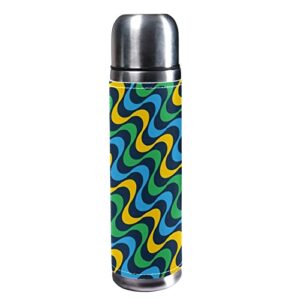 sdfsdfsd 17 oz vacuum insulated stainless steel water bottle sports coffee travel mug flask genuine leather wrapped bpa free, abstract geometric