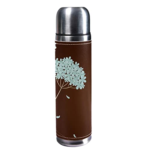 sdfsdfsd 17 oz Vacuum Insulated Stainless Steel Water Bottle Sports Coffee Travel Mug Flask Genuine Leather Wrapped BPA Free, Blue Flowers