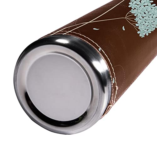 sdfsdfsd 17 oz Vacuum Insulated Stainless Steel Water Bottle Sports Coffee Travel Mug Flask Genuine Leather Wrapped BPA Free, Blue Flowers