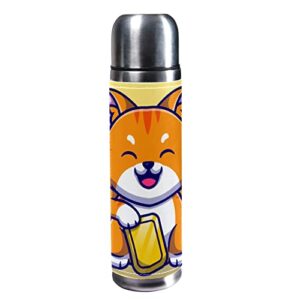 sdfsdfsd 17 oz vacuum insulated stainless steel water bottle sports coffee travel mug flask genuine leather wrapped bpa free, lucky cat holding gold illustration