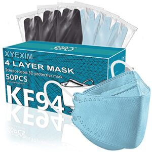 50pcs kf94 mask disposable face masks - korean imported filter - individually wrapped 4 ply breathable comfortable safety mask-3d structure for larger breathing space & makeup friendly