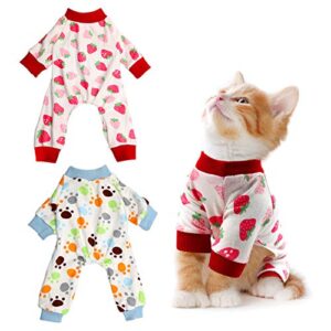 rypet small dog pajamas 2 pack - cute cat pajamas onesie soft puppy rompers pet jumpsuits cozy bodysuits for small dogs and cats（blue + red）