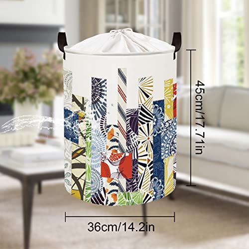 Clastyle 45L Geometric Abstract Art Laundry Baskets with Drawstring Blue Collapsible Laundry Hamper for Clothes Bedroom, 14.2x17.7 in