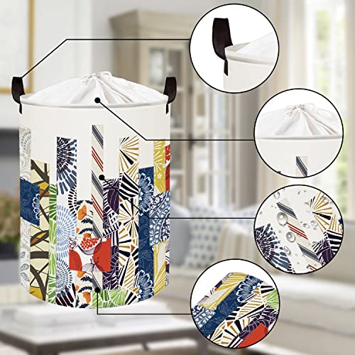 Clastyle 45L Geometric Abstract Art Laundry Baskets with Drawstring Blue Collapsible Laundry Hamper for Clothes Bedroom, 14.2x17.7 in