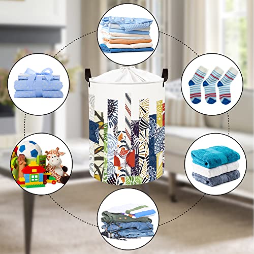 Clastyle 45L Geometric Abstract Art Laundry Baskets with Drawstring Blue Collapsible Laundry Hamper for Clothes Bedroom, 14.2x17.7 in