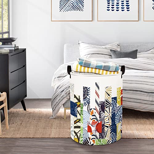 Clastyle 45L Geometric Abstract Art Laundry Baskets with Drawstring Blue Collapsible Laundry Hamper for Clothes Bedroom, 14.2x17.7 in