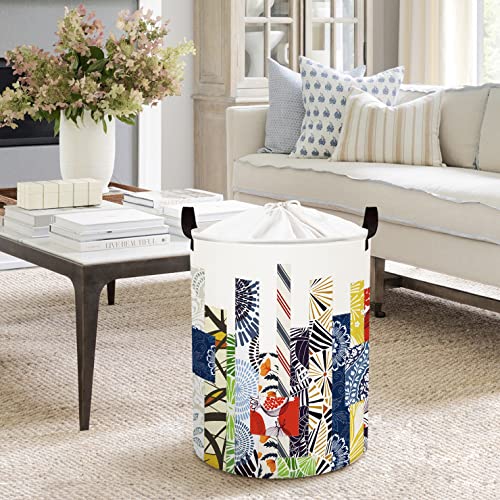 Clastyle 45L Geometric Abstract Art Laundry Baskets with Drawstring Blue Collapsible Laundry Hamper for Clothes Bedroom, 14.2x17.7 in