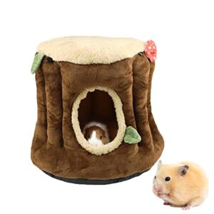toysructin guinea pig bed, warm small animal pet hideout house cave soft tree stump shape hamster hanging hammock, cozy chinchilla hedgehog habitat house cage accessories for hamsters rabbits bunny