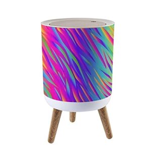 small trash can with lid zebra rainbow abstract seamless colorful stripes repeating printing garbage bin wood waste bin press cover round wastebasket for bathroom bedroom diaper office kitchen