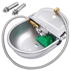 zheqogzh automatic livestock waterer water trough for dog pig goat chicken stainless steel automatic waterer bowl with float valve drain plug braided hose-3/4 ght (brass valve bowl)
