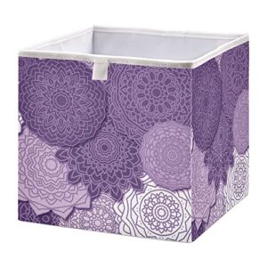 wellday storage basket purple mandala boho foldable 11 x 11 x 11 in cube storage bin home decor organizer storage baskets box for toys, books, shelves, closet, laundry, nursery