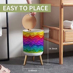 Small Trash Can with Lid Bright Rainbow Glaze Seamless Texture for Fabric Wrapping Decorative Garbage Bin Wood Waste Bin Press Cover Round Wastebasket for Bathroom Bedroom Diaper Office Kitchen