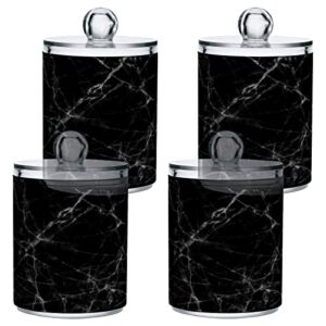 blueangle 4pcs black marble texture qtip holder dispenser with lids - apothecary jar containers for vanity organizer storage - plastic food storage canisters（144）