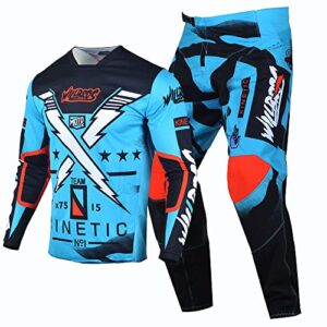 willbros motocross jersey pants combo offroad dirt bike riding mx gear set protective suit racewear blue (jersey m pants 32)