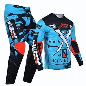 Willbros Motocross Jersey Pants Combo Offroad Dirt Bike Riding MX Gear Set Protective Suit Racewear Blue (Jersey M Pants 32)