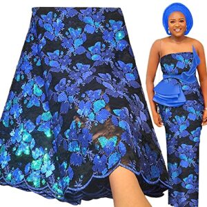 bestway lace new african lace fabric 5 yards multicolor sequins embroidery nigerian party gown sew material french tulle lace fabric(royal blue)