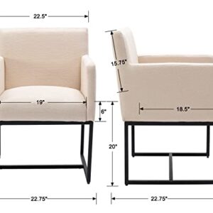 Wahson Set of 2 Linen Upholstered Modern Dining Chair with Arm, Contemporary Dining Room Chair with Black Metal Base, Cream Linen & Black Legs