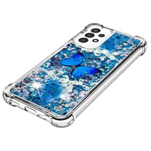 CAIYUNL for Samsung Galaxy A13 4G Case [Not fit A13 5G]with Screen Protector,Girls Women Cute Glitter Liquid Floating Soft TPU Shockproof Protective Phone Case for Samsung Galaxy A13 4G-Blue Butterfly