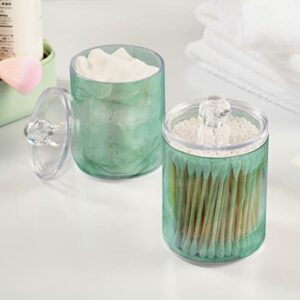 Blueangle 2PCS Green Marble Pattern Qtip Holder Dispenser with Lids - Apothecary Jar Containers for Vanity Organizer Storage - Plastic Food Storage Canisters（182）