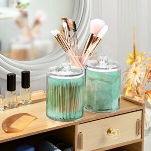 Blueangle 2PCS Green Marble Pattern Qtip Holder Dispenser with Lids - Apothecary Jar Containers for Vanity Organizer Storage - Plastic Food Storage Canisters（182）