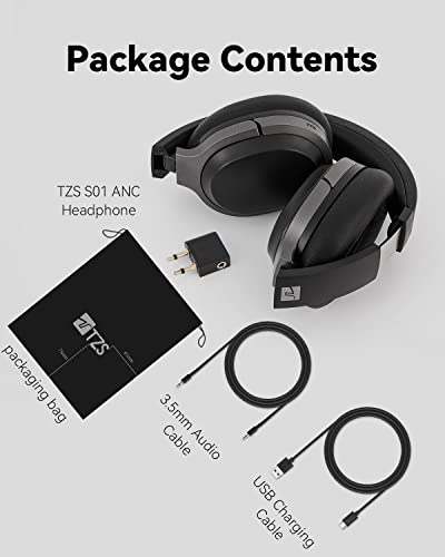 TZS Active Noise Cancelling Headphones, Wireless Over Ear Bluetooth Headphones - 50H Playtime Hi-Fi Stereo Dynamic Deep Bass, Soft Earmuffs Headset with HD Mic for Computer, Travel, Home, Office