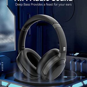 TZS Active Noise Cancelling Headphones, Wireless Over Ear Bluetooth Headphones - 50H Playtime Hi-Fi Stereo Dynamic Deep Bass, Soft Earmuffs Headset with HD Mic for Computer, Travel, Home, Office