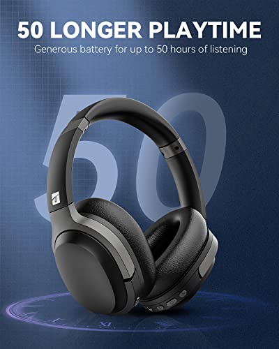 TZS Active Noise Cancelling Headphones, Wireless Over Ear Bluetooth Headphones - 50H Playtime Hi-Fi Stereo Dynamic Deep Bass, Soft Earmuffs Headset with HD Mic for Computer, Travel, Home, Office