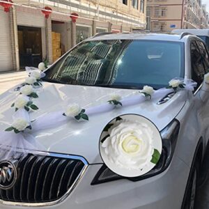 Wailicop Wedding Car Front Flower Decoration Artificial Flowers Bouquet Set Wedding Car Decoration Ribbon for Wedding Car Bridal Car, Christmas Decor