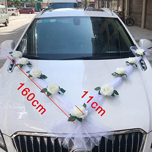 Wailicop Wedding Car Front Flower Decoration Artificial Flowers Bouquet Set Wedding Car Decoration Ribbon for Wedding Car Bridal Car, Christmas Decor