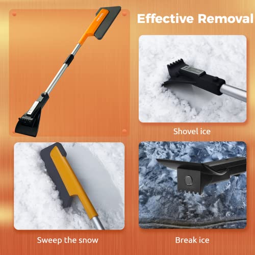 Coxeer Ice Scraper for Car Windshield, Snow Brush and Scraper for Car with Detachable ABS Ice Squeegee and EVA Sponge Brush, 37 Inch Extendable Car Snow Cleaner Scratch Free Removal Tool