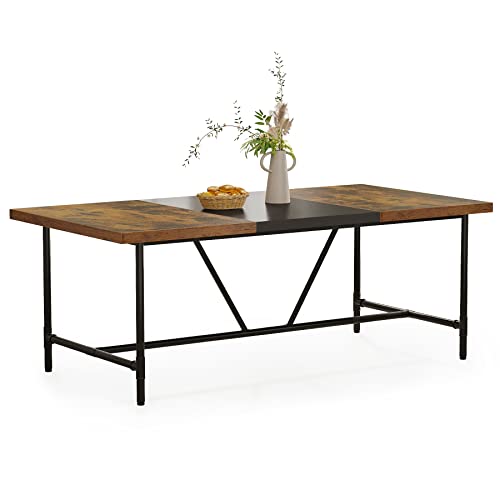 Tribesigns 70.8 x 35.4 inch Large Dining Table for 6-8, Industrial Rustic Kitchen Dining Room Table, Rectangle Dinner Table with Tube Metal Frame for Kitchen, Living Room, Brown