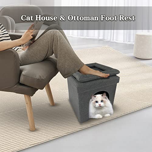 SICZON Cat House Ottoman, Modern Cat Condo for Indoor, 13"x13"x13" Foldable Cat Cube Bed for Kitten Sturdy Structure with Removable Lid