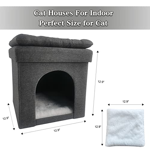 SICZON Cat House Ottoman, Modern Cat Condo for Indoor, 13"x13"x13" Foldable Cat Cube Bed for Kitten Sturdy Structure with Removable Lid