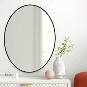 cofeny oval mirror, 20"x28" black bathroom mirror with metal frame, wall mount mirrors decor modern hanging mirror for bedroom living room、entryway