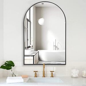 cofeny arched mirror, 20"x28" black bathroom mirror with metal frame, wall mounted mirrors decor modern dresser mirror for bedroom living room entryway